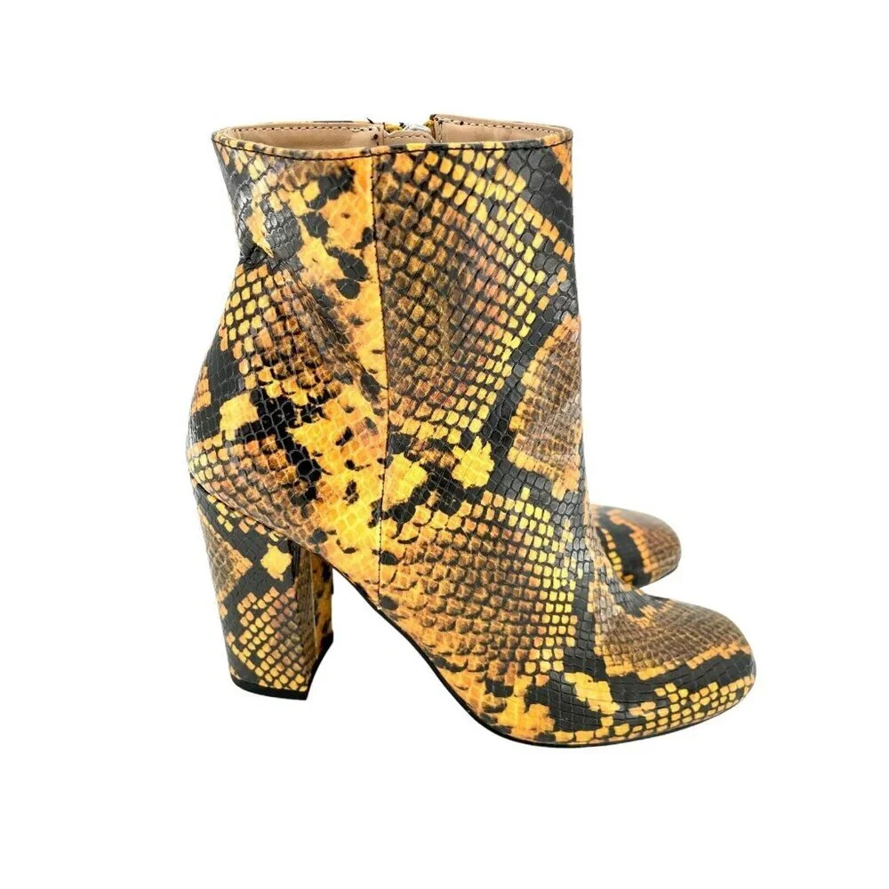 Steve Madden Pixie Ankle Boots Orange Black Snake Print Block Heel SZ 6.5